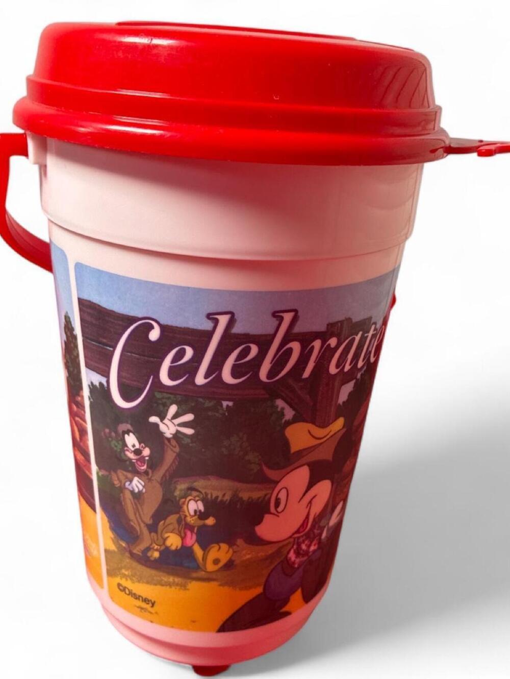 Disney Vintage Red and Pink Mickey Mouse Popcorn Bucket - 9 Inch Collectible